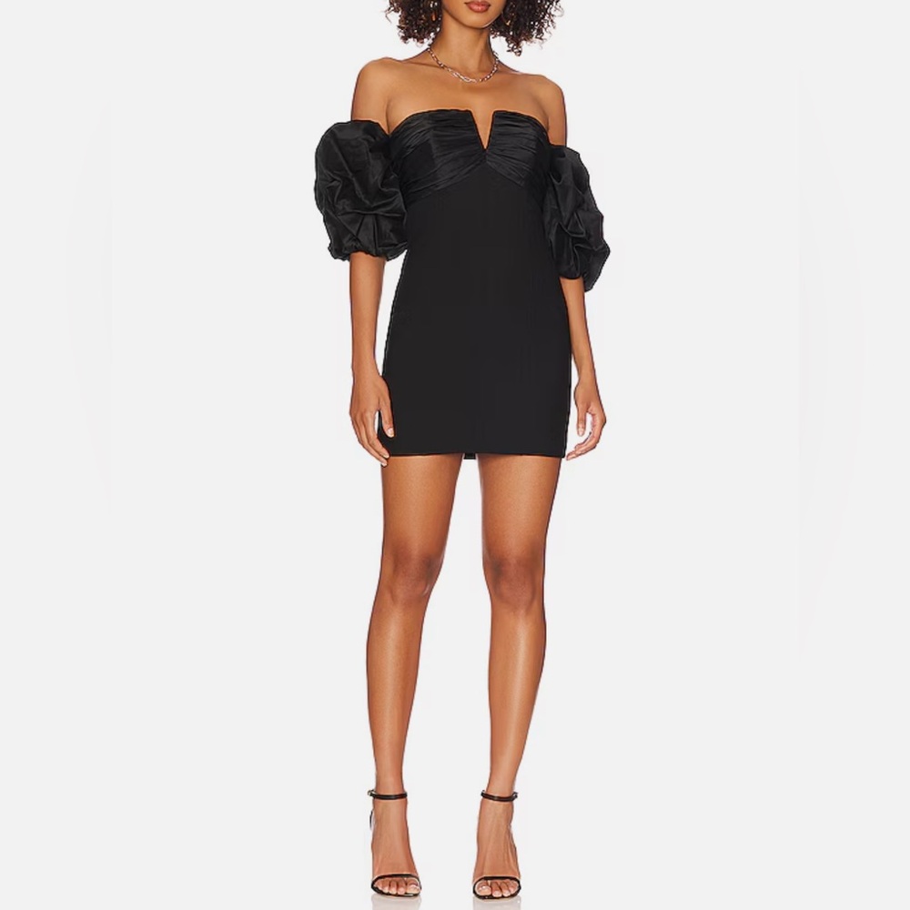 NWT Cinq a Sept Teo Dress with Puff Sleeves in Black Size 0